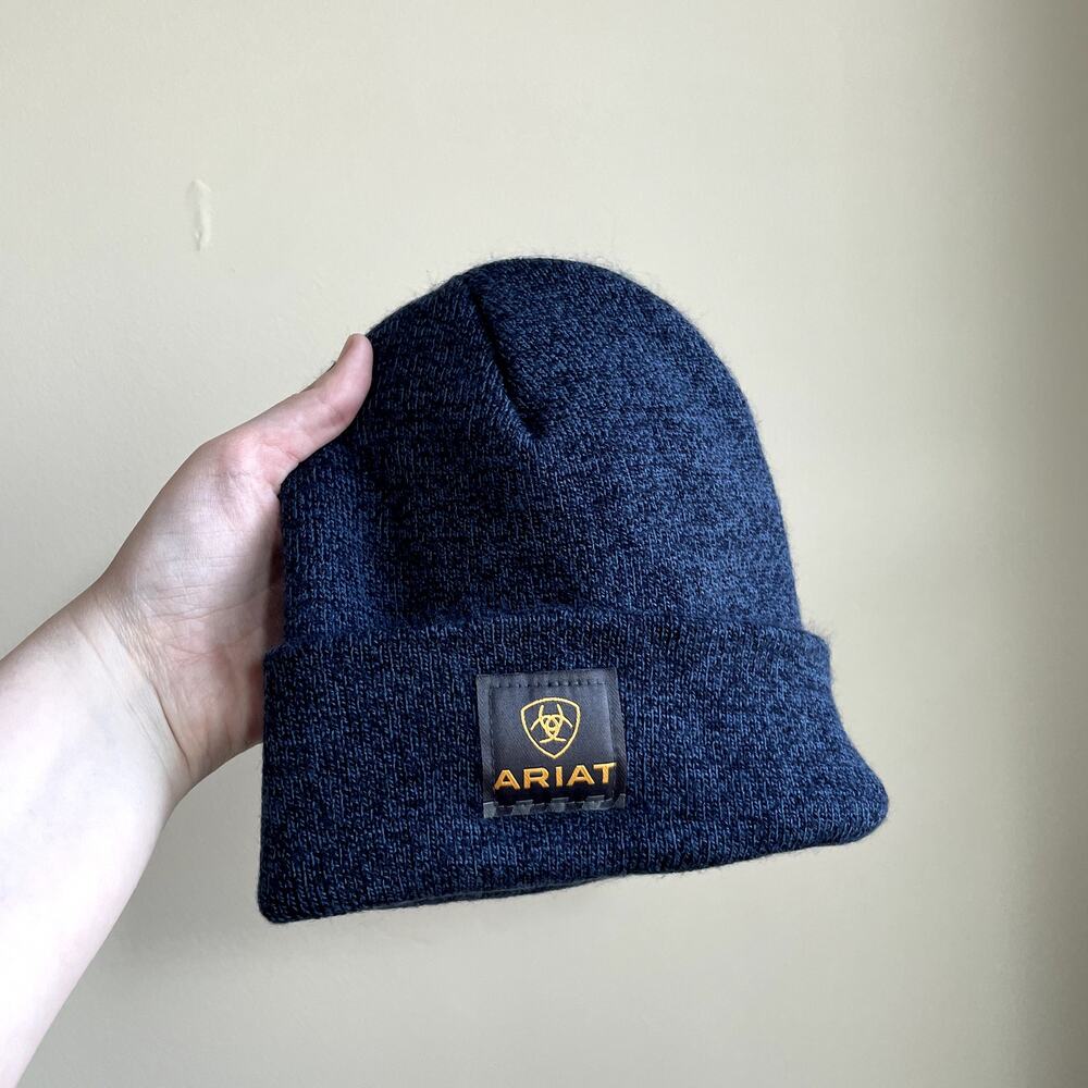 Ariat‎ navy blue heathered knit beanie hat winter adult one size accessory warm